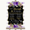 Gold & Purple Stripes Signature Favourite Drinks Personalized Wedding Sign