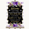Gold & Purple Stripes Welcome Order Of The Day Personalized Wedding Sign