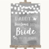Grey Watercolour Lights Daddy Here Comes Your Bride Personalized Wedding Sign