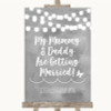 Grey Watercolour Lights Mummy Daddy Getting Married Personalized Wedding Sign