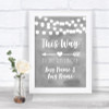 Grey Watercolour Lights This Way Arrow Left Personalized Wedding Sign