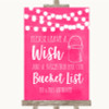 Hot Fuchsia Pink Watercolour Lights Bucket List Personalized Wedding Sign