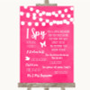 Hot Fuchsia Pink Watercolour Lights I Spy Disposable Camera Wedding Sign