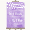 Lilac Watercolour Lights Blow Bubbles Personalized Wedding Sign