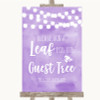 Lilac Watercolour Lights Guest Tree Leaf Personalized Wedding Sign