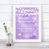 Lilac Watercolour Lights No Phone Camera Unplugged Personalized Wedding Sign