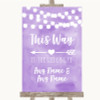 Lilac Watercolour Lights This Way Arrow Left Personalized Wedding Sign