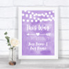 Lilac Watercolour Lights This Way Arrow Left Personalized Wedding Sign