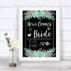 Black Mint Green & Silver Here Comes Bride Aisle Personalized Wedding Sign