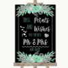 Black Mint Green & Silver Petals Wishes Confetti Personalized Wedding Sign