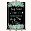 Black Mint Green & Silver Thank You Bridesmaid Page Boy Best Man Wedding Sign