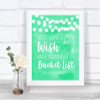 Mint Green Watercolour Lights Bucket List Personalized Wedding Sign