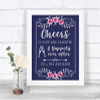 Navy Blue Pink & Silver Cheers To Love Personalized Wedding Sign