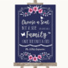 Navy Blue Pink & Silver Choose A Seat We Are All Family Wedding Sign