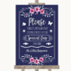 Navy Blue Pink & Silver Don't Post Photos Online Social Media Wedding Sign