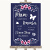 Navy Blue Pink & Silver I Love You Message For Mum Personalized Wedding Sign