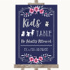 Navy Blue Pink & Silver Kids Table Personalized Wedding Sign