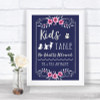 Navy Blue Pink & Silver Kids Table Personalized Wedding Sign