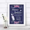 Navy Blue Pink & Silver Message In A Bottle Personalized Wedding Sign
