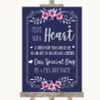 Navy Blue Pink & Silver Sign a Heart Personalized Wedding Sign