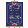 Navy Blue Pink & Silver Signature Favourite Drinks Personalized Wedding Sign