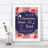 Navy Blue Blush Rose Gold Drink Champagne Dance Stars Personalized Wedding Sign