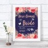 Navy Blue Blush Rose Gold Here Comes Bride Aisle Personalized Wedding Sign