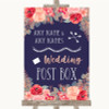 Navy Blue Blush Rose Gold Card Post Box Personalized Wedding Sign