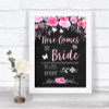 Chalk Style Watercolour Pink Floral Here Comes Bride Aisle Wedding Sign