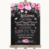 Chalk Style Watercolour Pink Floral Welcome Order Of The Day Wedding Sign