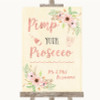 Blush Peach Floral Pimp Your Prosecco Personalized Wedding Sign