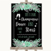 Black Mint Green & Silver Drink Champagne Dance Stars Personalized Wedding Sign