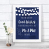 Navy Blue Watercolour Lights Blow Bubbles Personalized Wedding Sign