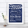 Navy Blue Watercolour Lights Cheeseboard Cheese Song Personalized Wedding Sign