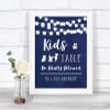 Navy Blue Watercolour Lights Kids Table Personalized Wedding Sign