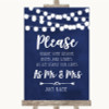 Navy Blue Watercolour Lights Share Your Wishes Personalized Wedding Sign