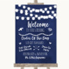 Navy Blue Watercolour Lights Welcome Order Of The Day Personalized Wedding Sign