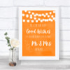 Orange Watercolour Lights Blow Bubbles Personalized Wedding Sign