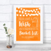 Orange Watercolour Lights Bucket List Personalized Wedding Sign