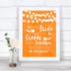 Orange Watercolour Lights Friends Of The Bride Groom Seating Wedding Sign