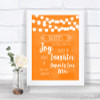 Orange Watercolour Lights Hankies And Tissues Personalized Wedding Sign