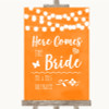 Orange Watercolour Lights Here Comes Bride Aisle Personalized Wedding Sign