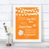Orange Watercolour Lights Jenga Guest Book Personalized Wedding Sign
