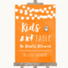 Orange Watercolour Lights Kids Table Personalized Wedding Sign