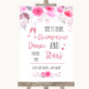 Pink Watercolour Floral Drink Champagne Dance Stars Personalized Wedding Sign
