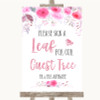 Pink Watercolour Floral Guest Tree Leaf Personalized Wedding Sign