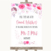 Pink Watercolour Floral Blow Bubbles Personalized Wedding Sign