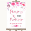 Pink Watercolour Floral Pimp Your Prosecco Personalized Wedding Sign