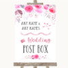 Pink Watercolour Floral Card Post Box Personalized Wedding Sign