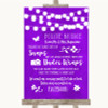 Purple Watercolour Lights Don't Post Photos Facebook Personalized Wedding Sign
